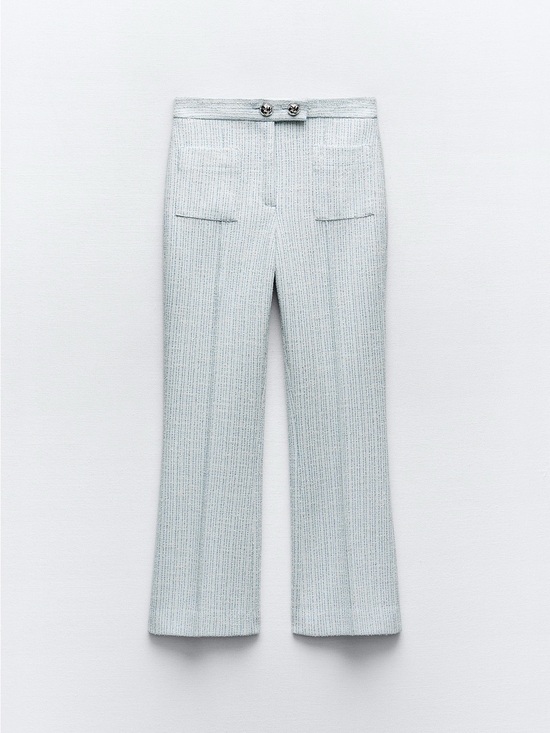 Zara Pants - Zara Pale Blue Tweed Boot-Cut Pants